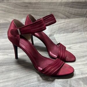 Valerie Stevens Womens Hannah Sandal Heels Maroon Fabric Stripe Open Toe High 9M